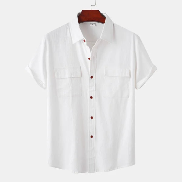 Chemise homme manches courtes – Coupe décontractée – Lin coton – Poches poitrine