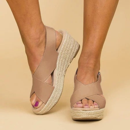 Sandales compensées femme – Brides croisées – Plateforme espadrille – Bout ouvert