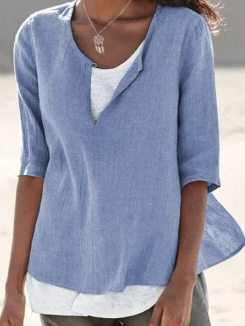 Blouse Femme – Coupe Ample – Manches Mi-Longues – Tissu Respirant – Style Décontracté