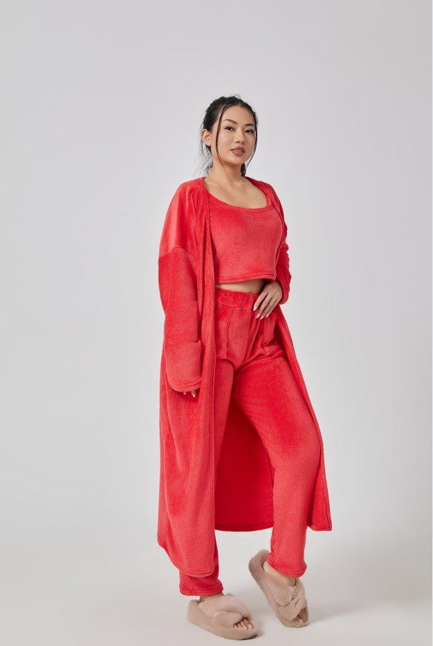 Femme Ensemble Lounge - Crop Top, Pantalon et Cardigan - Coupe Relax - Douillet - Polyvalent