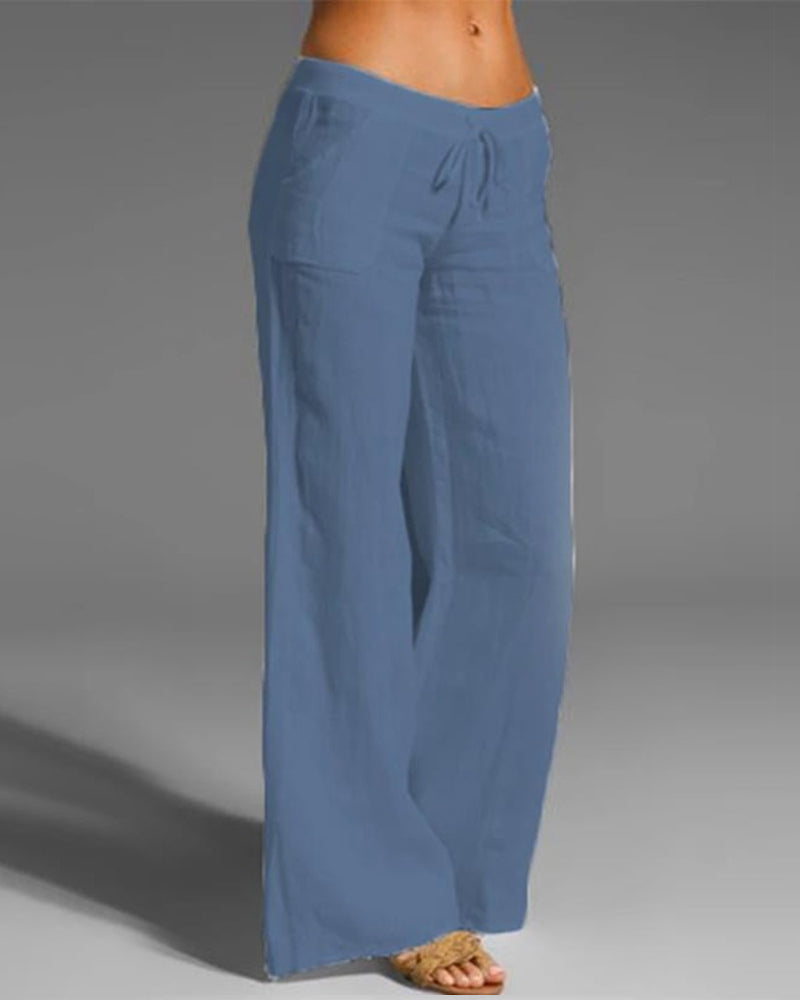 Pantalon femme large – Tissu respirant – Taille cordon – Coupe décontractée – Longueur cheville