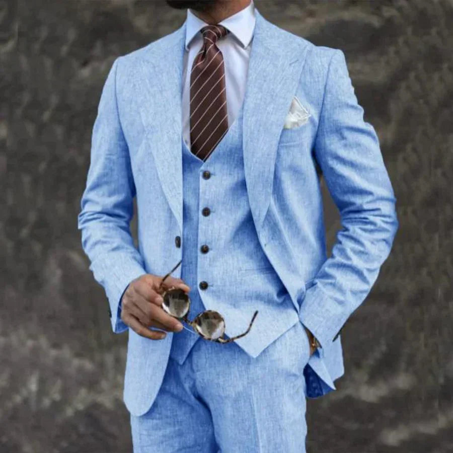 Costume 3 pièces homme – Coupe ajustée – Tissu respirant – Style classique élégant
