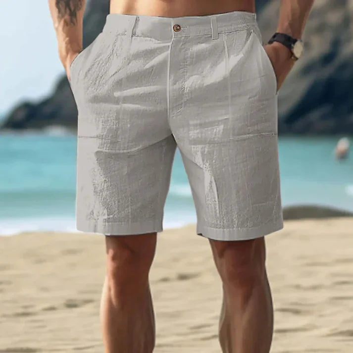 Short pour homme – Coupe ajustée – Taille mi-haute – Lin – Poches latérales