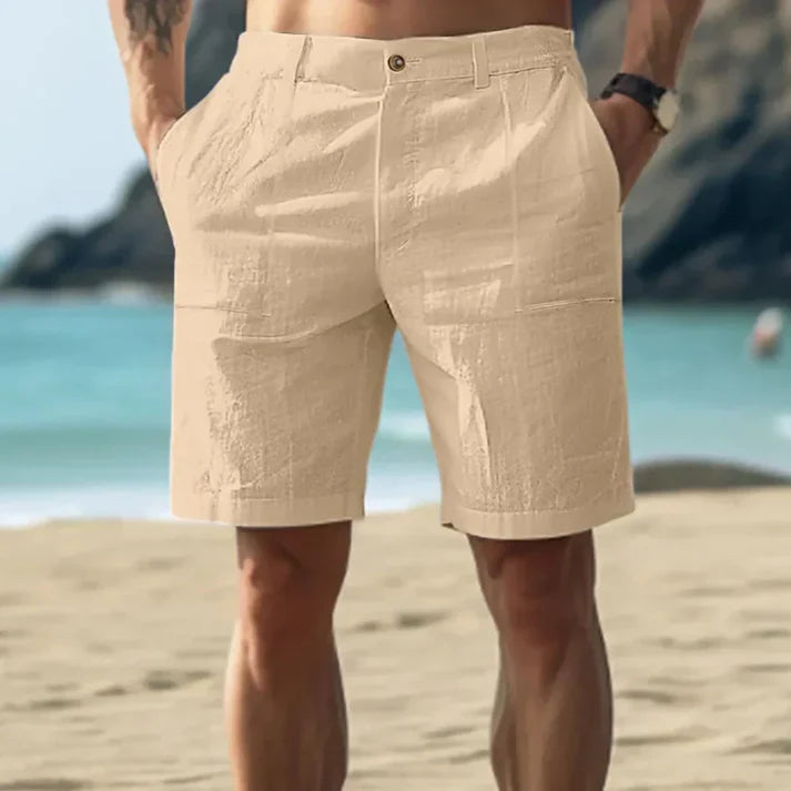 Short pour homme – Coupe ajustée – Taille mi-haute – Lin – Poches latérales