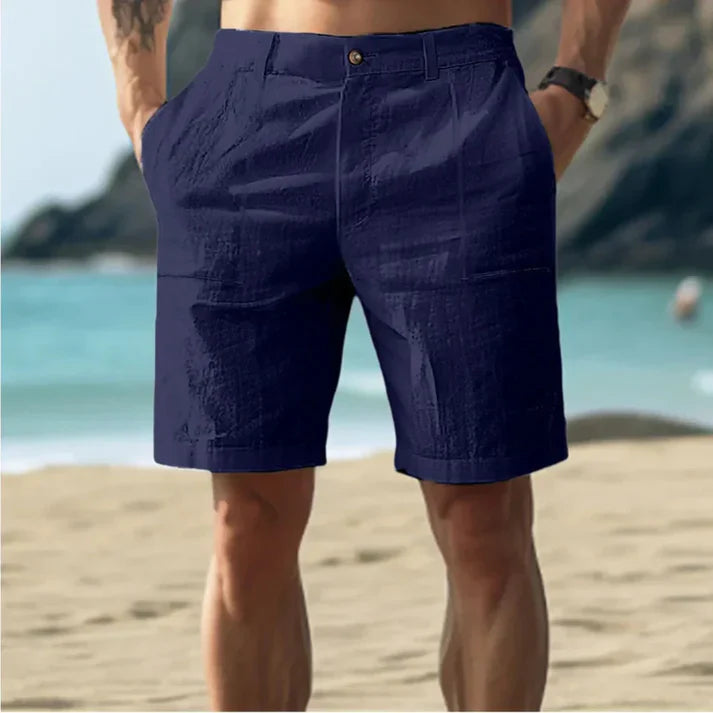 Short pour homme – Coupe ajustée – Taille mi-haute – Lin – Poches latérales