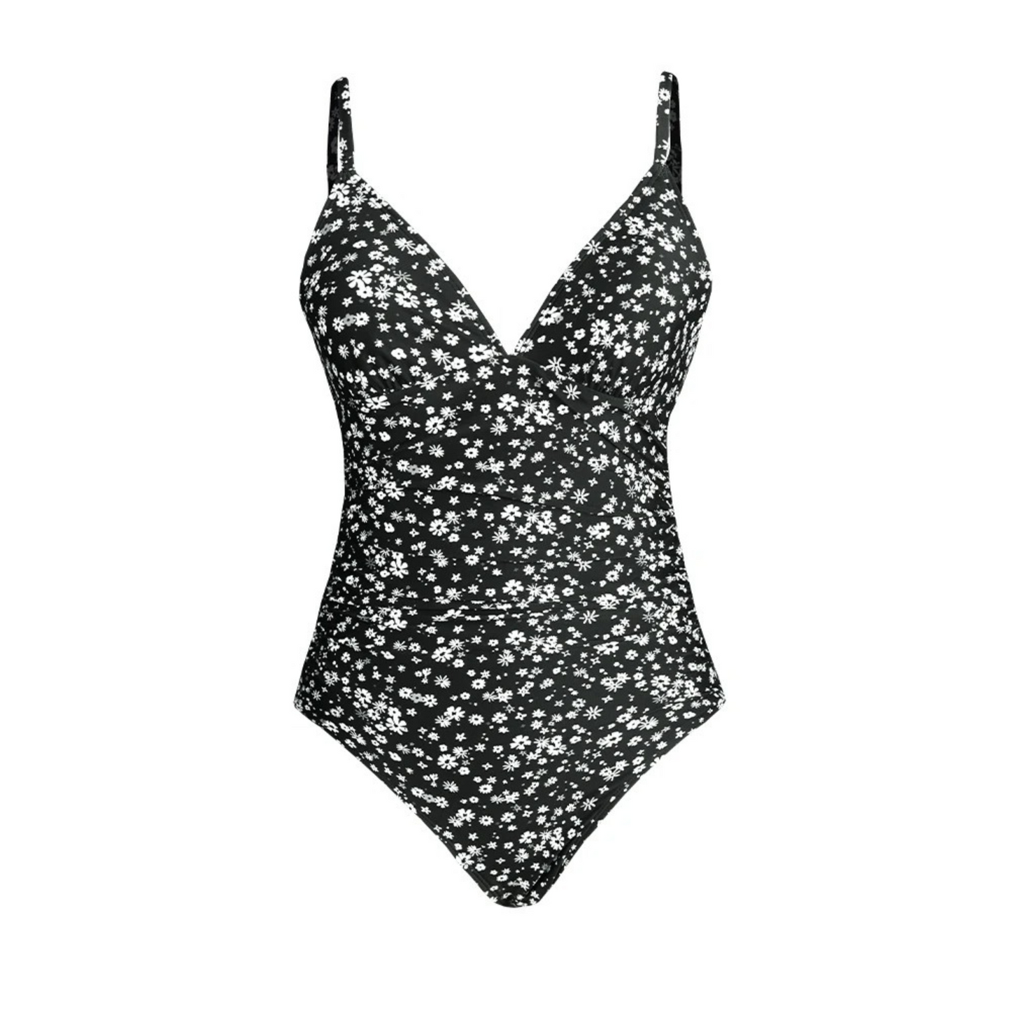 Maillot de bain une-pièce femme – Ajustable – Décolleté en V – Imprimé fleuri – Tissu côtelé