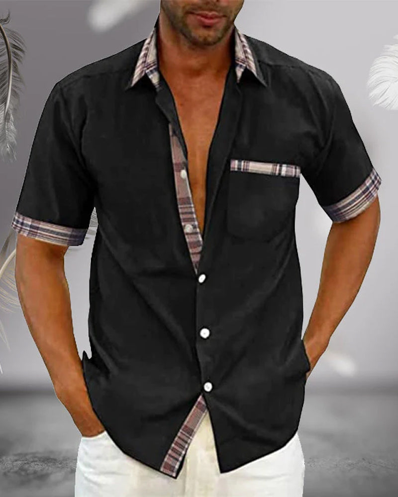 Chemise homme manches courtes – Coupe régulière – Tissu respirant – Détail écossais