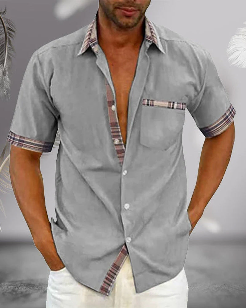 Chemise homme manches courtes – Coupe régulière – Tissu respirant – Détail écossais