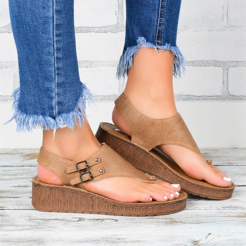 Sandales plateforme femme – Semelle épaisse – Dessus perforé – Bout ouvert – Bride à boucle