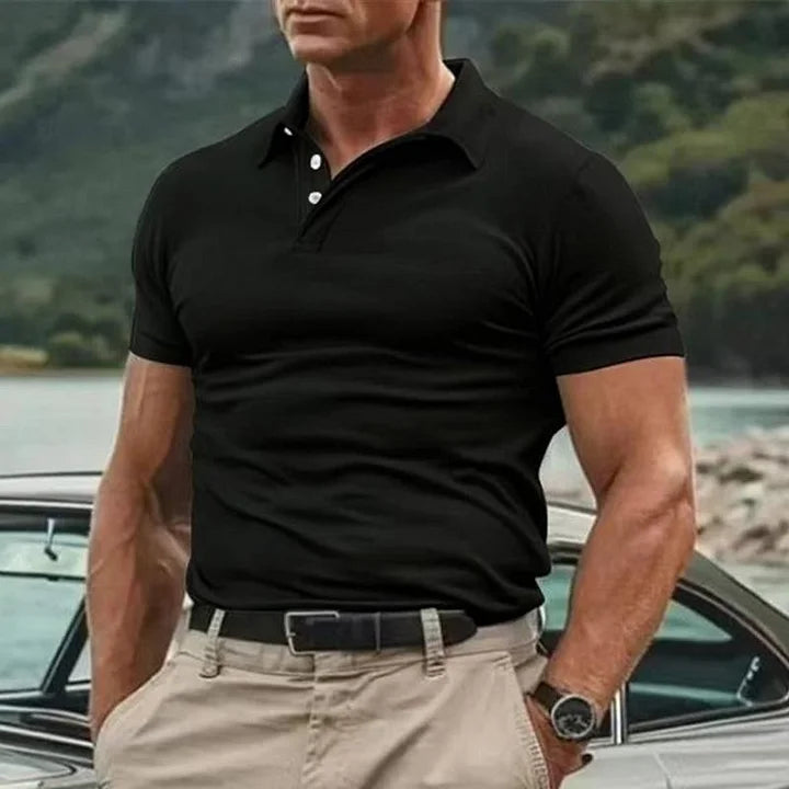 Polo homme – Coupe ajustée – Maille douce – Manches courtes – Col boutonné