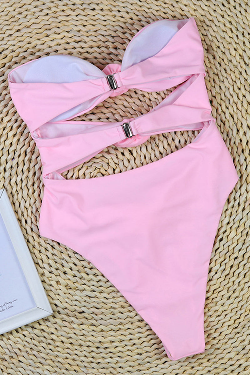Maillot de bain femme bandeau – Coupe haute – Appliqués floraux – Découpe côté
