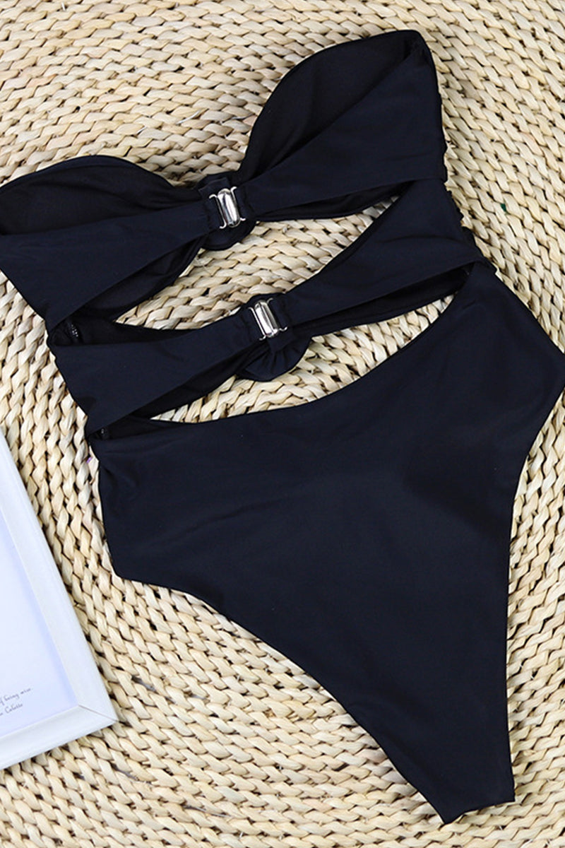 Maillot de bain femme bandeau – Coupe haute – Appliqués floraux – Découpe côté