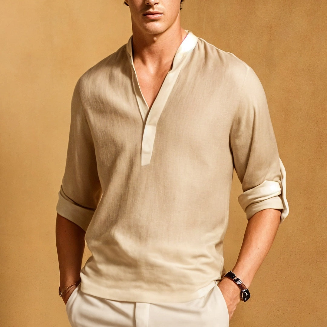 Chemise Homme Décontractée – Fibres Naturelles – Coupe Ample – Col Fin – Manches Longues