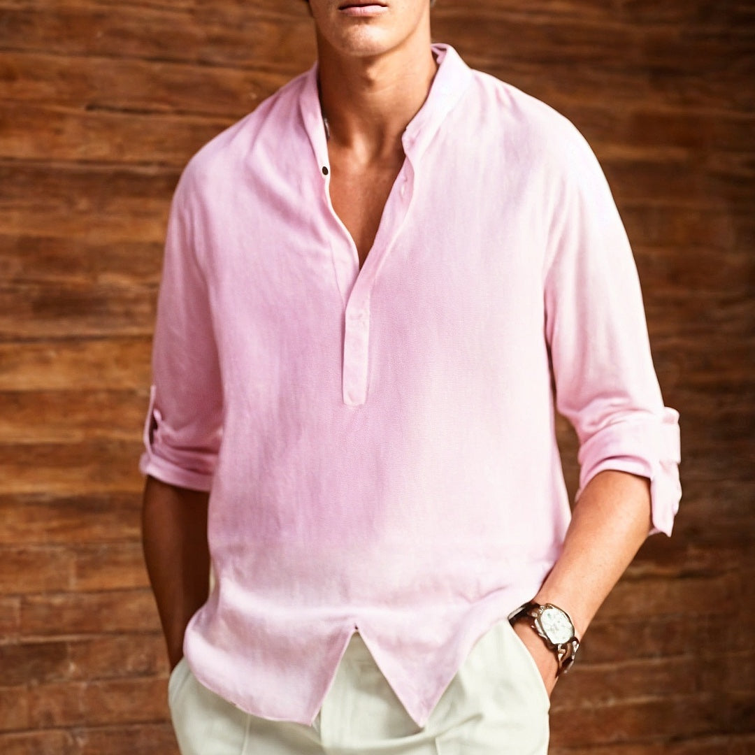 Chemise Homme Décontractée – Fibres Naturelles – Coupe Ample – Col Fin – Manches Longues