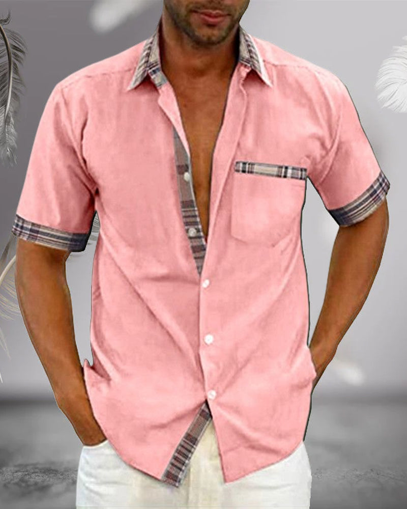 Chemise homme manches courtes – Coupe régulière – Tissu respirant – Détail écossais