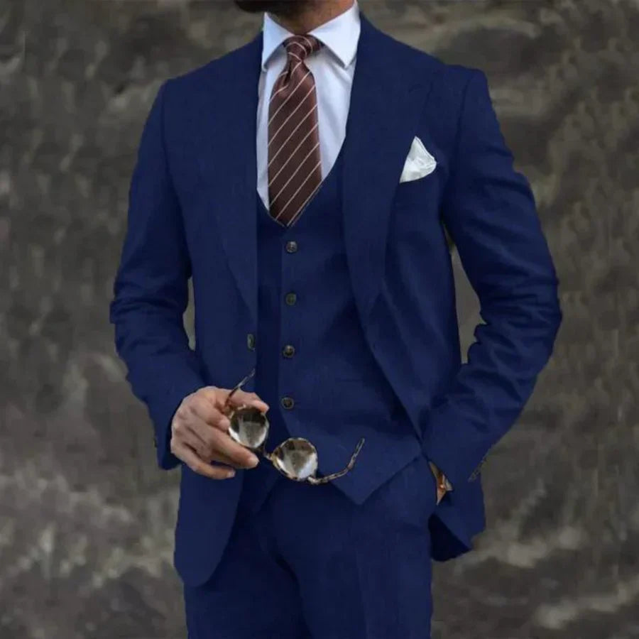 Costume 3 pièces homme – Coupe ajustée – Tissu respirant – Style classique élégant