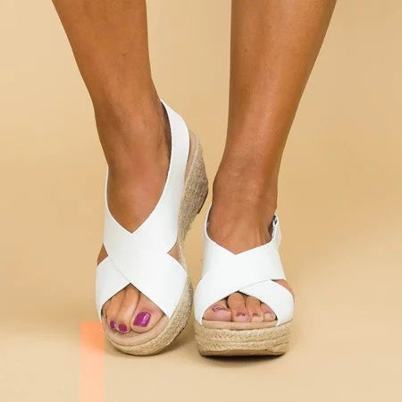 Sandales compensées femme – Brides croisées – Plateforme espadrille – Bout ouvert