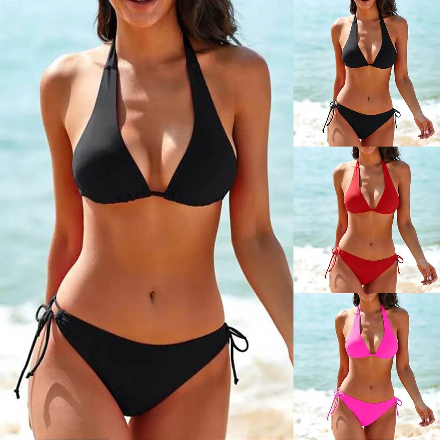 Bikini femme – Coupe triangle – Tissu stretch – Liens réglables