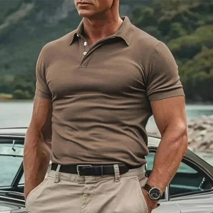 Polo homme – Coupe ajustée – Maille douce – Manches courtes – Col boutonné