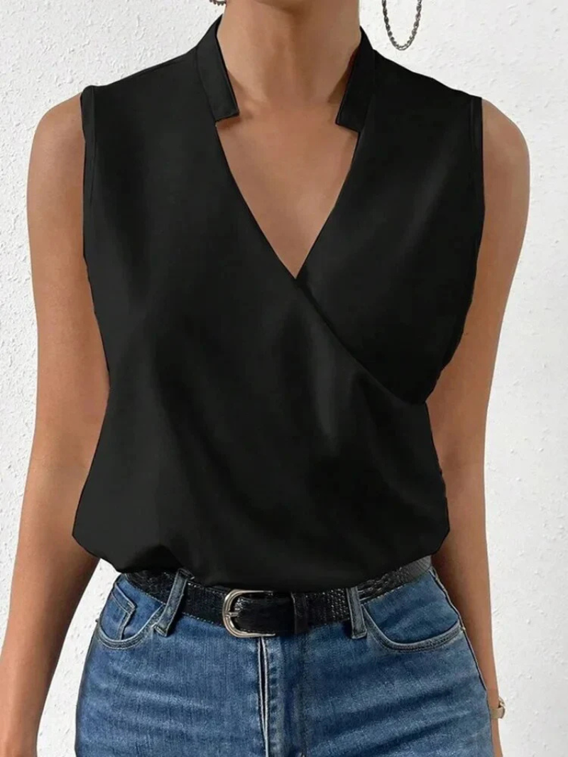 Top sans manches femme – Coupe cintrée – Décolleté cache-cœur – Imprimé floral – Tissu respirant