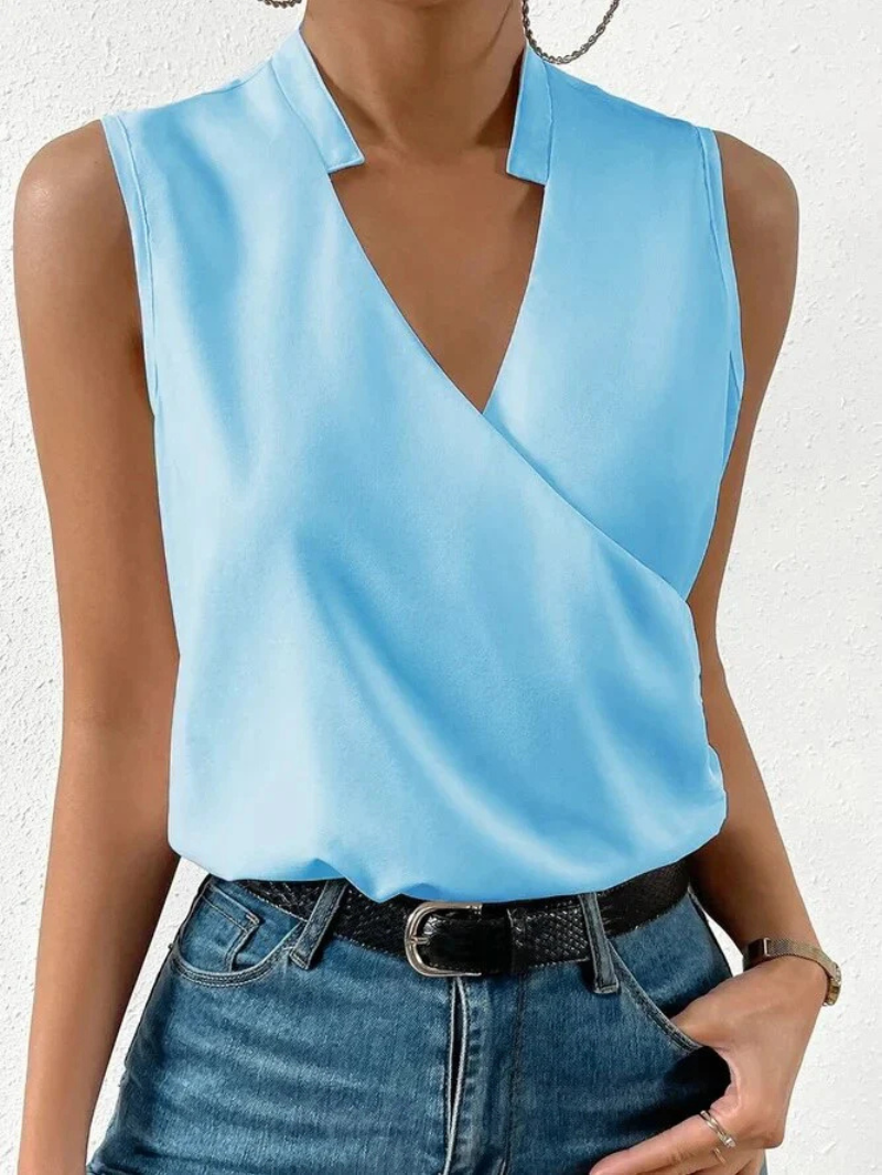 Top sans manches femme – Coupe cintrée – Décolleté cache-cœur – Imprimé floral – Tissu respirant