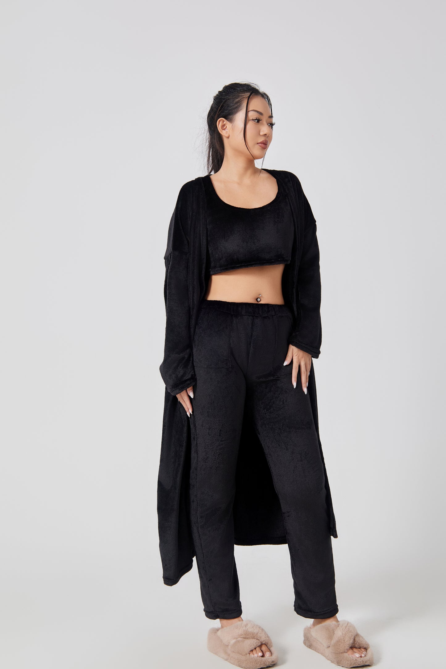 Femme Ensemble Lounge - Crop Top, Pantalon et Cardigan - Coupe Relax - Douillet - Polyvalent