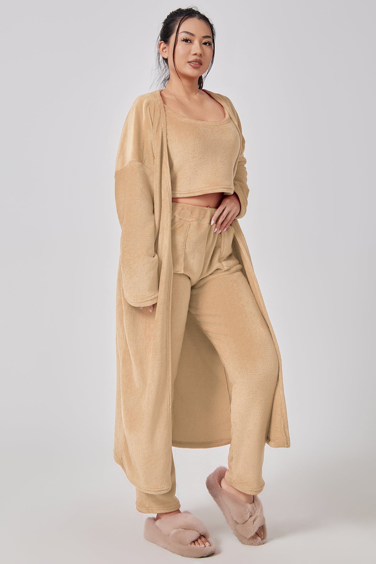 Femme Ensemble Lounge - Crop Top, Pantalon et Cardigan - Coupe Relax - Douillet - Polyvalent