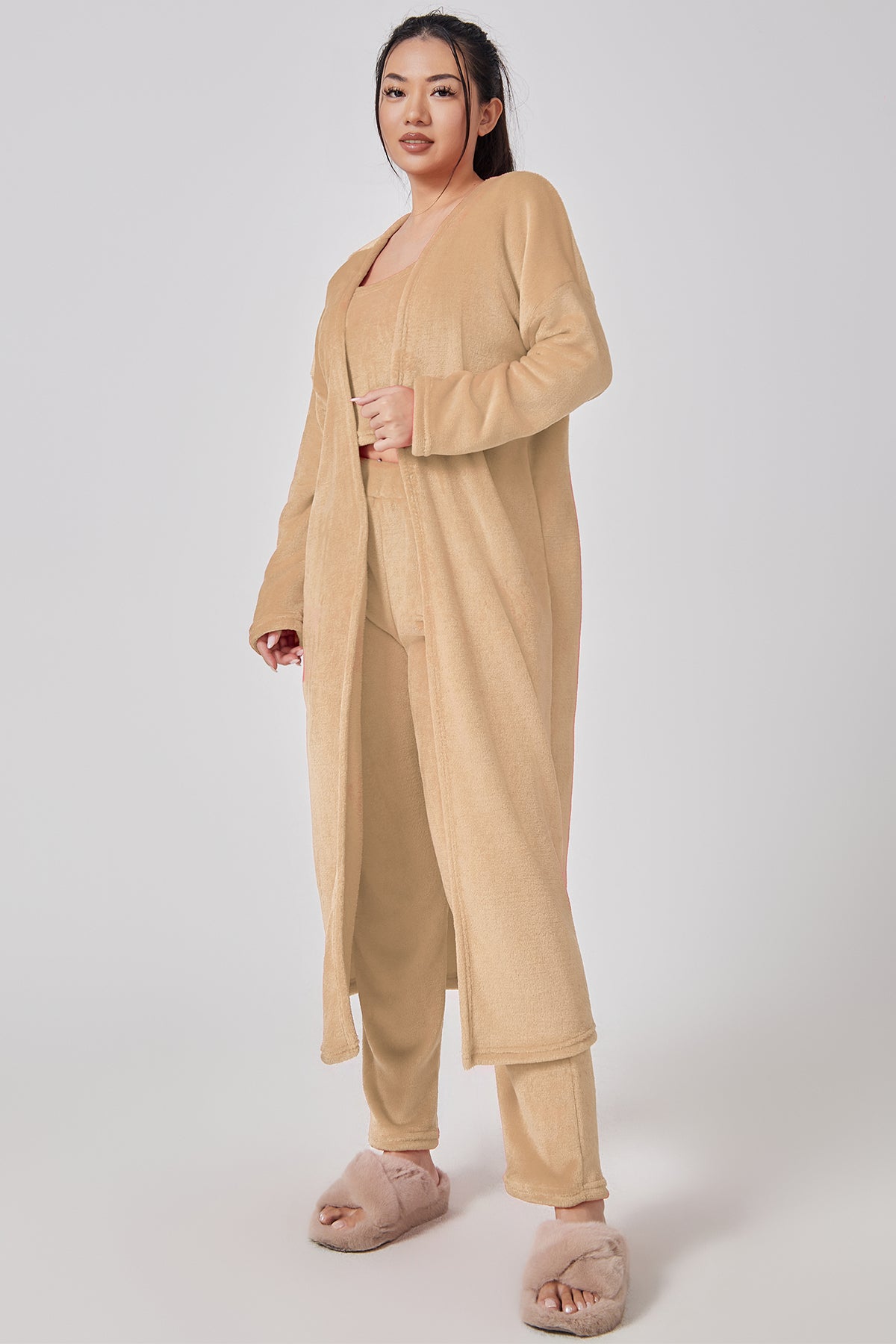 Femme Ensemble Lounge - Crop Top, Pantalon et Cardigan - Coupe Relax - Douillet - Polyvalent