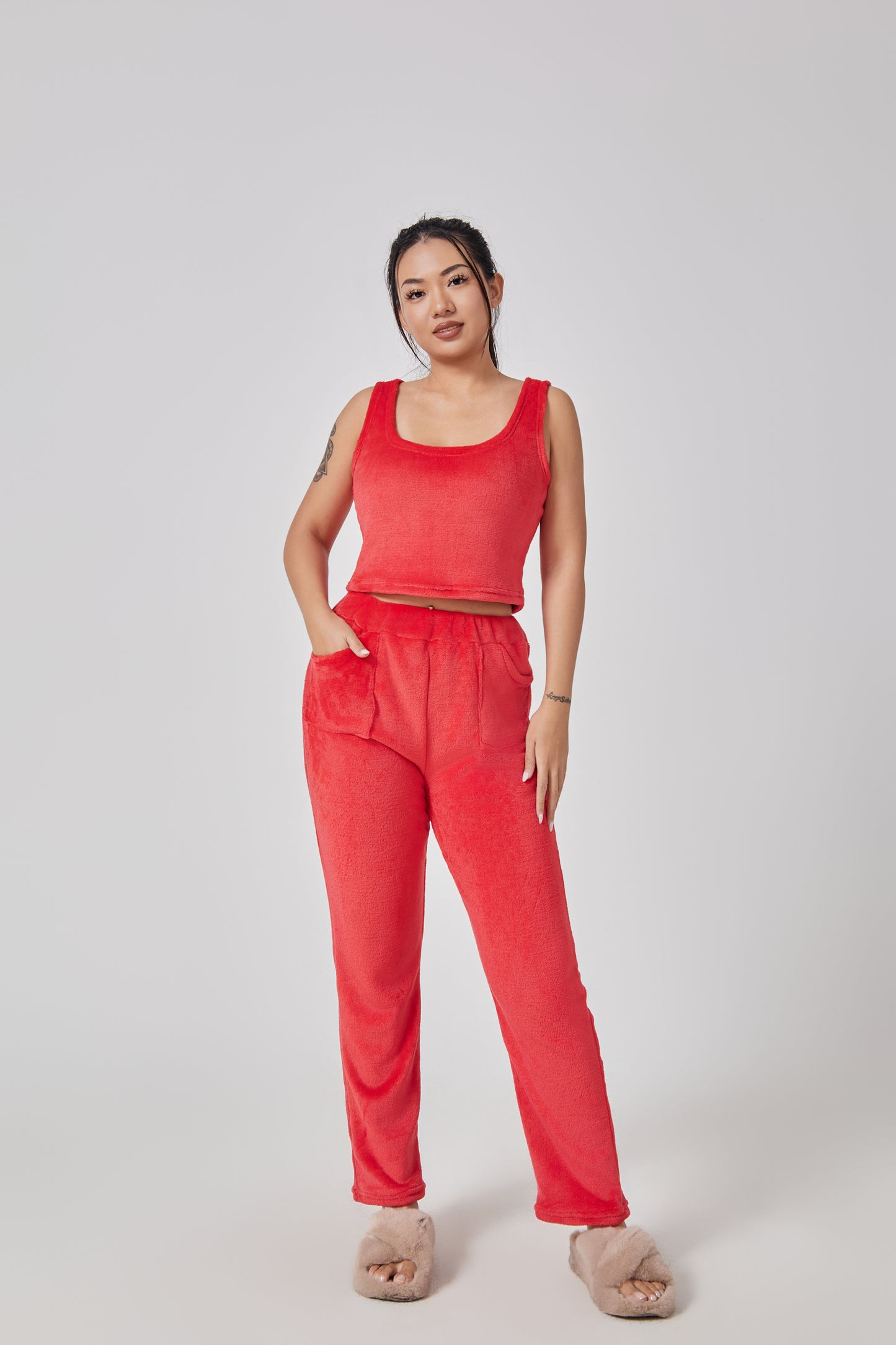 Femme Ensemble Lounge - Crop Top, Pantalon et Cardigan - Coupe Relax - Douillet - Polyvalent