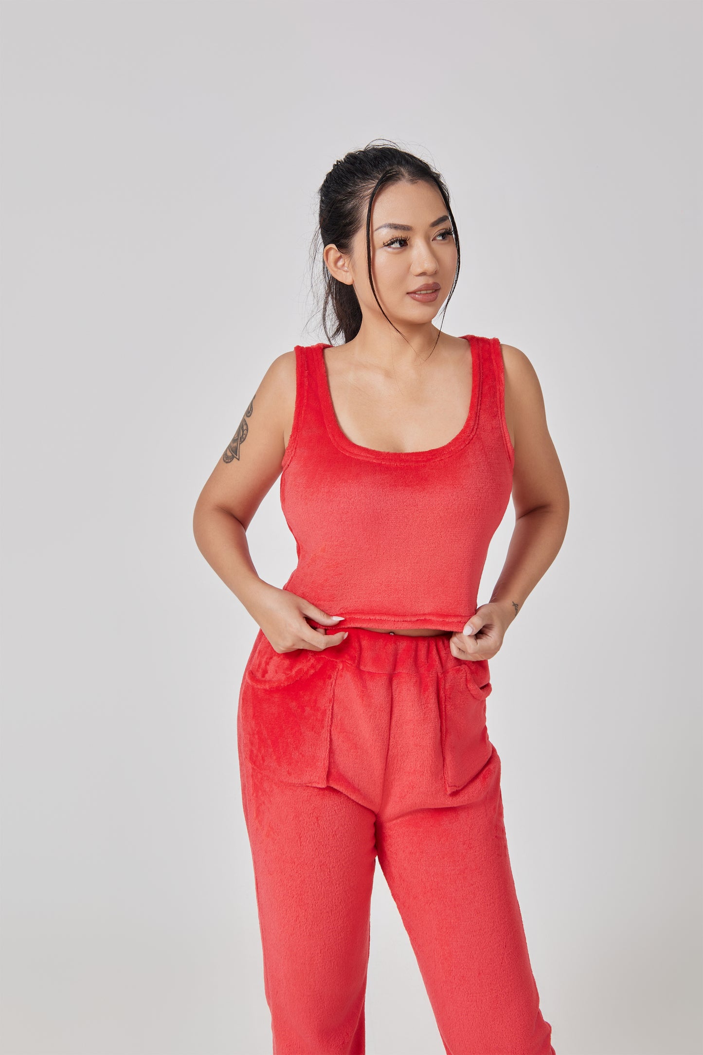Femme Ensemble Lounge - Crop Top, Pantalon et Cardigan - Coupe Relax - Douillet - Polyvalent