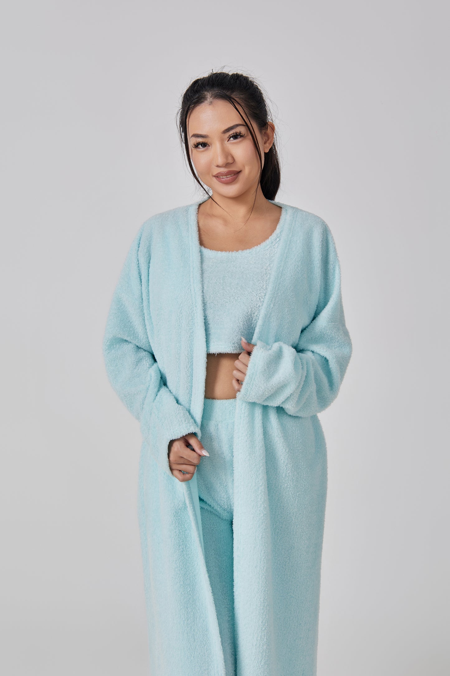Femme Ensemble Lounge - Crop Top, Pantalon et Cardigan - Coupe Relax - Douillet - Polyvalent