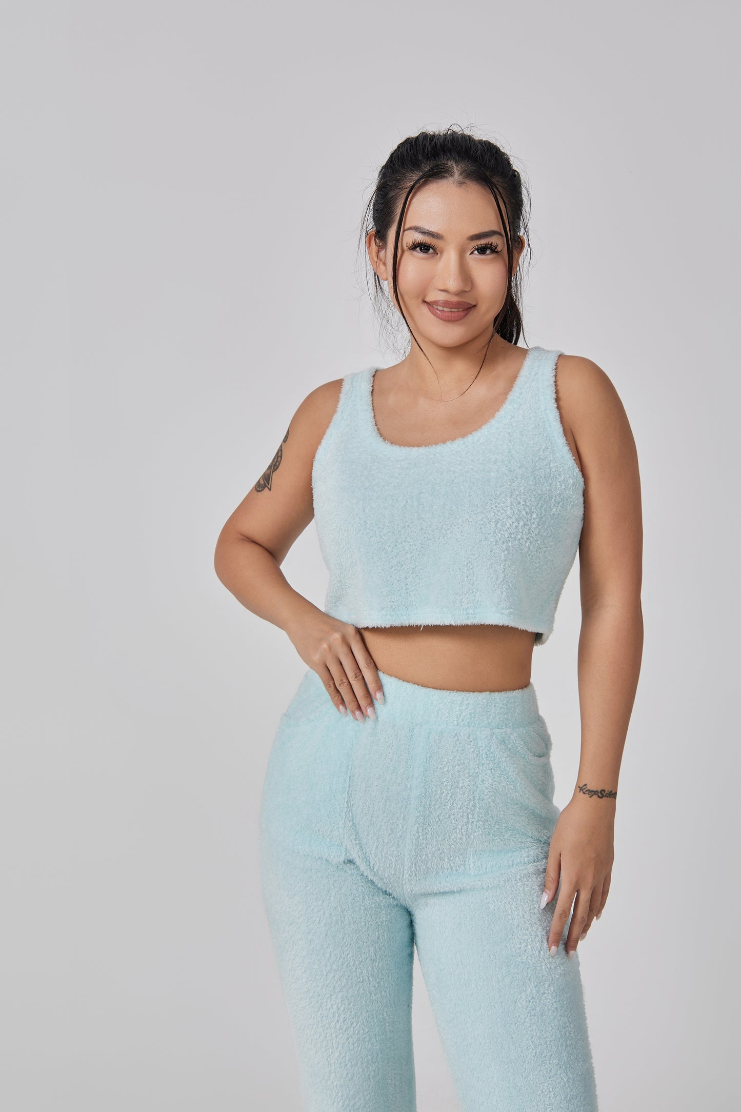 Femme Ensemble Lounge - Crop Top, Pantalon et Cardigan - Coupe Relax - Douillet - Polyvalent