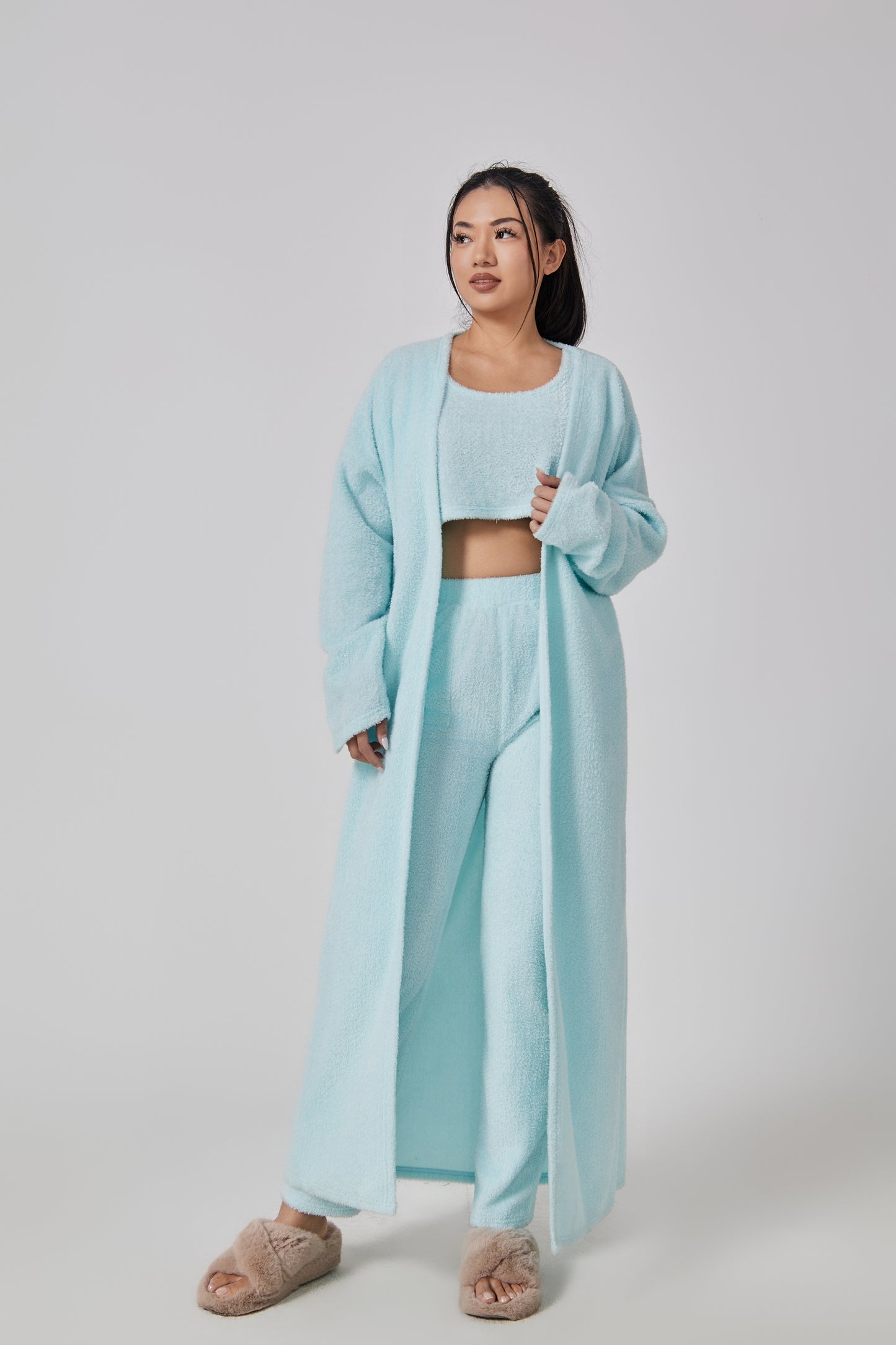 Femme Ensemble Lounge - Crop Top, Pantalon et Cardigan - Coupe Relax - Douillet - Polyvalent