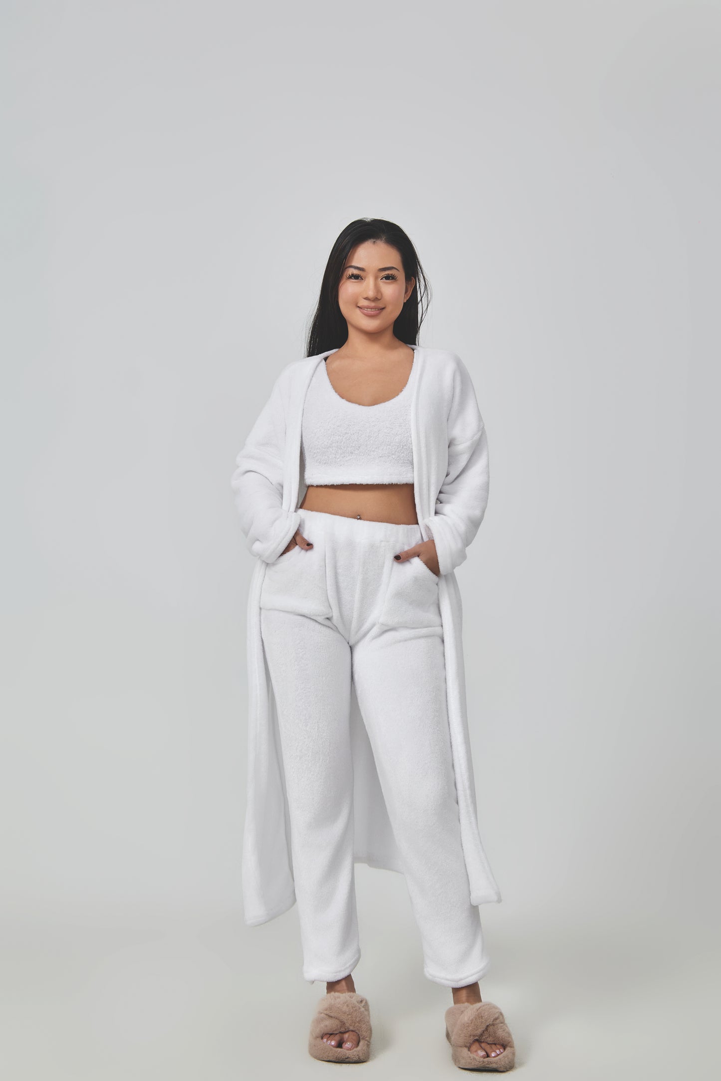 Femme Ensemble Lounge - Crop Top, Pantalon et Cardigan - Coupe Relax - Douillet - Polyvalent