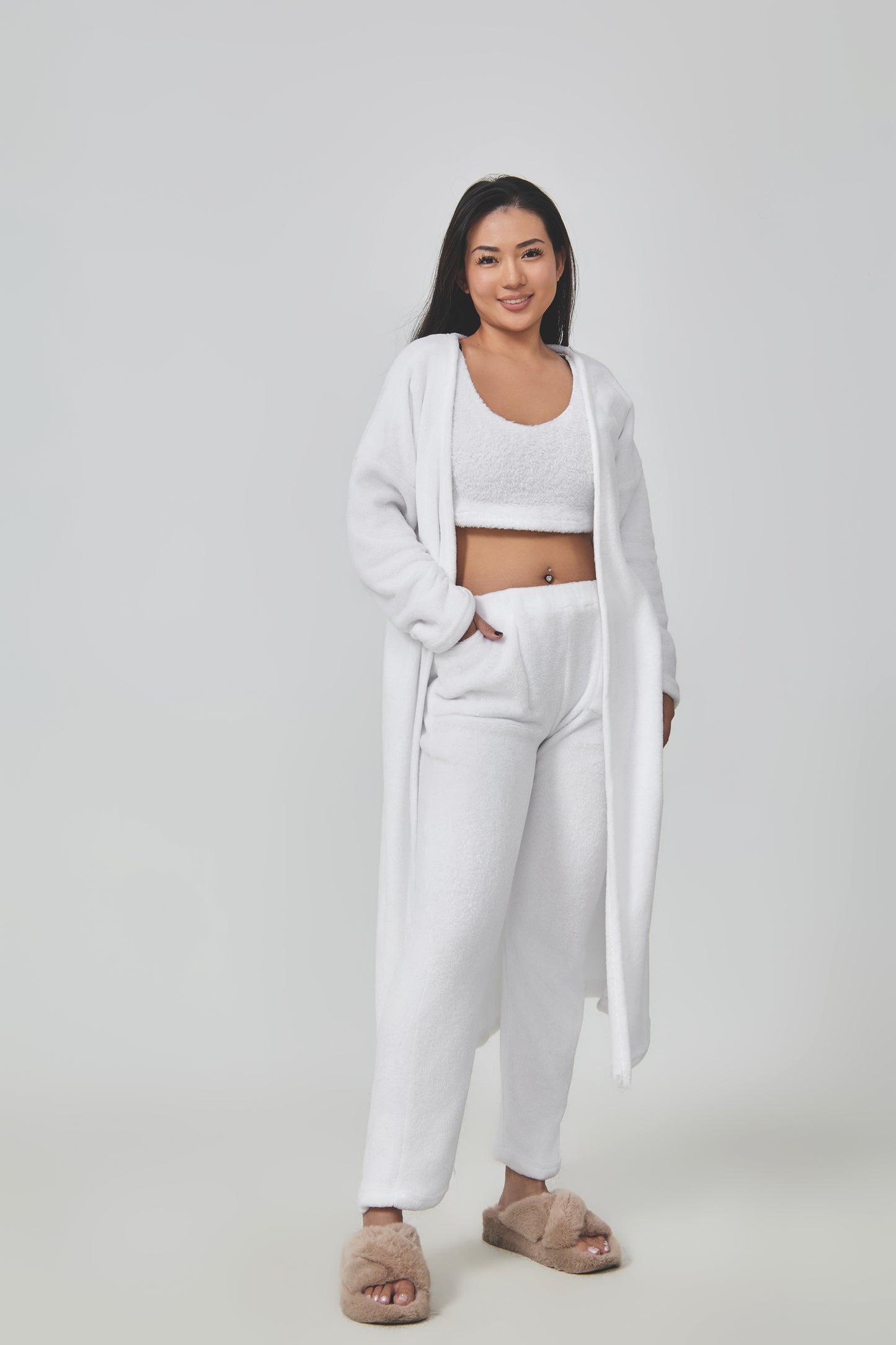 Femme Ensemble Lounge - Crop Top, Pantalon et Cardigan - Coupe Relax - Douillet - Polyvalent