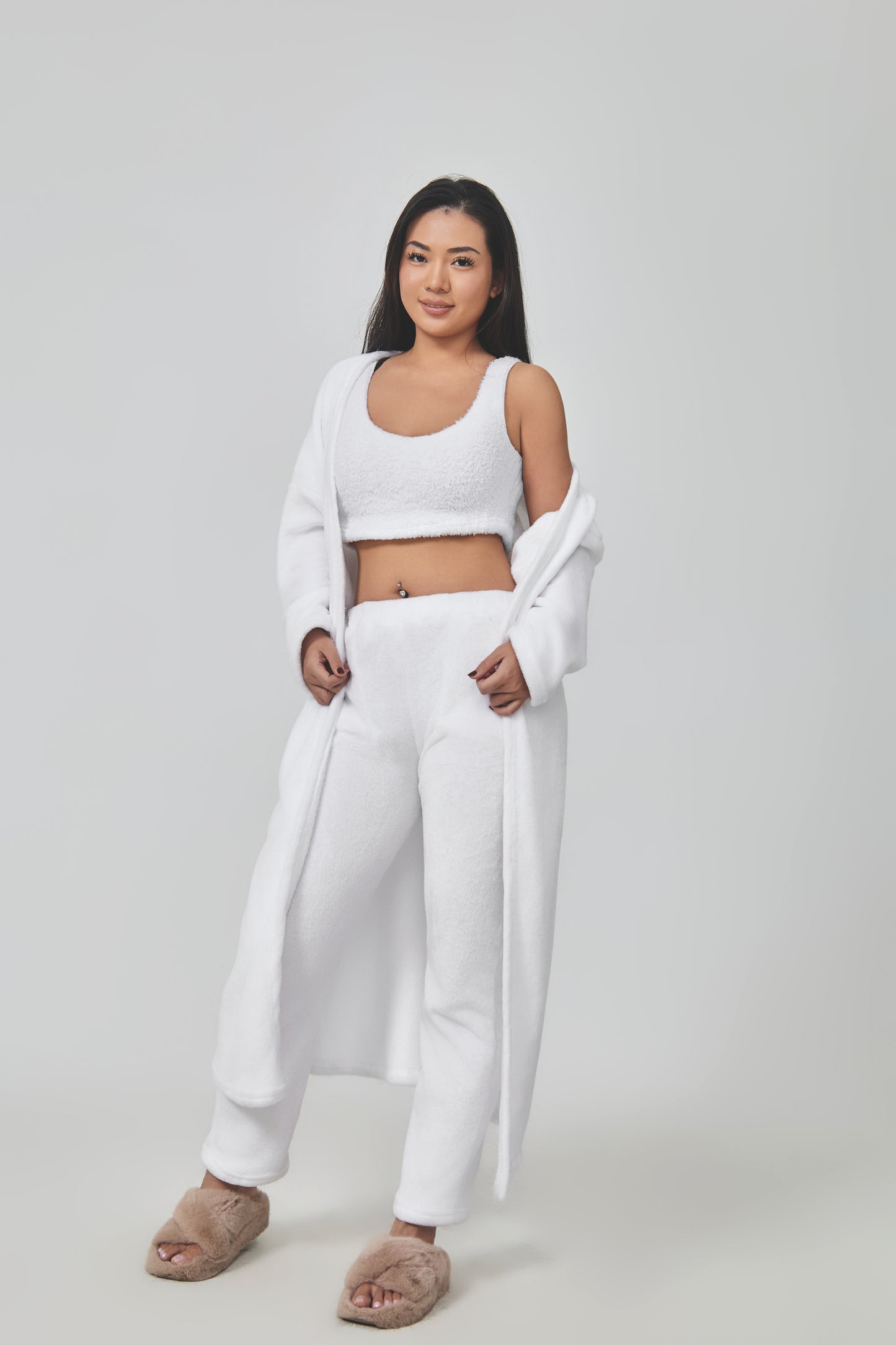 Femme Ensemble Lounge - Crop Top, Pantalon et Cardigan - Coupe Relax - Douillet - Polyvalent
