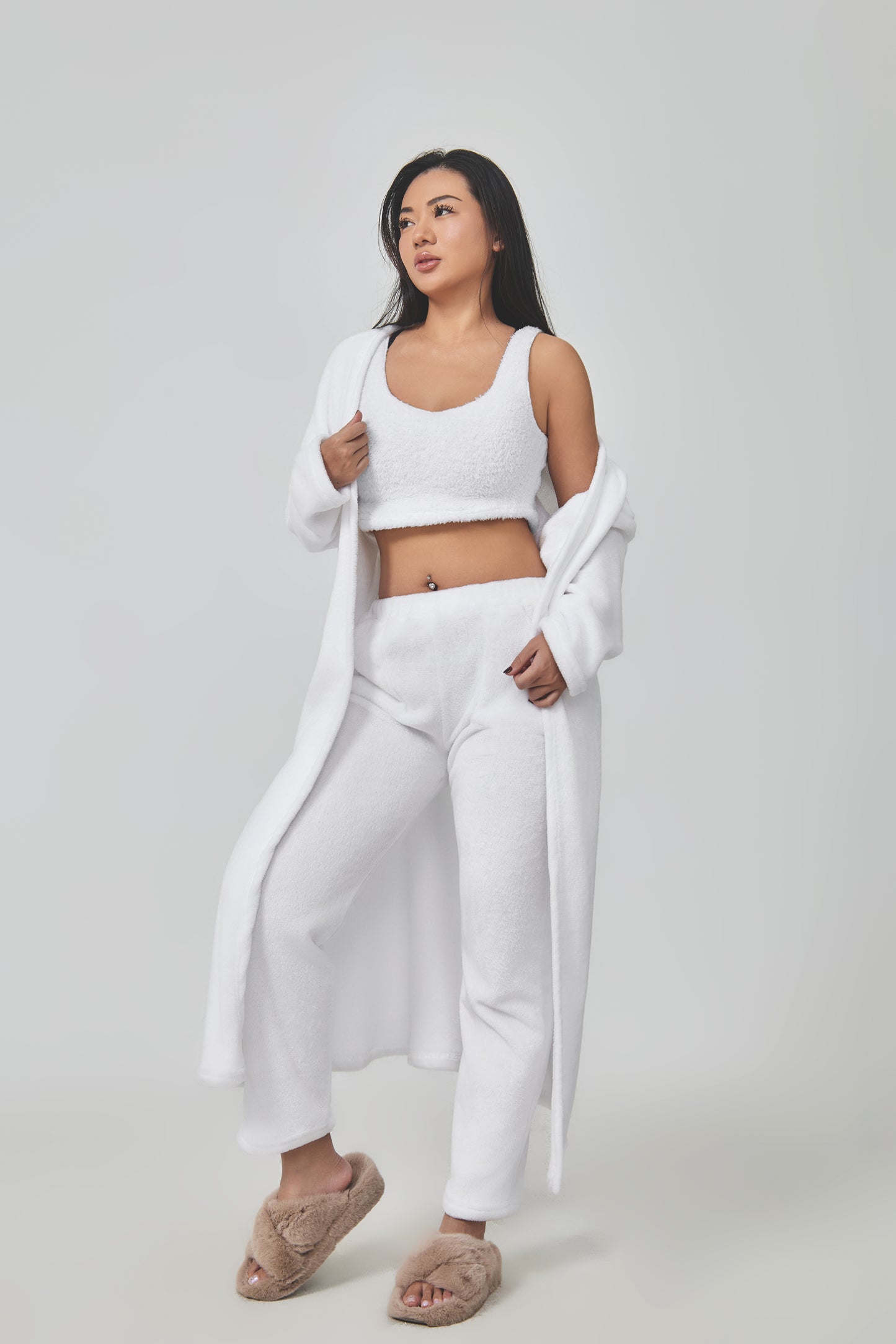 Femme Ensemble Lounge - Crop Top, Pantalon et Cardigan - Coupe Relax - Douillet - Polyvalent