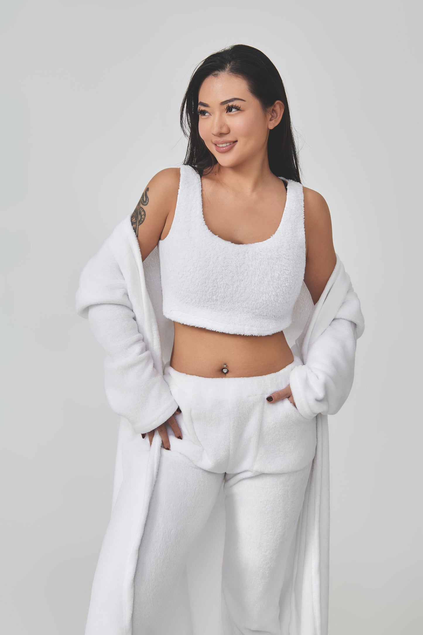 Femme Ensemble Lounge - Crop Top, Pantalon et Cardigan - Coupe Relax - Douillet - Polyvalent
