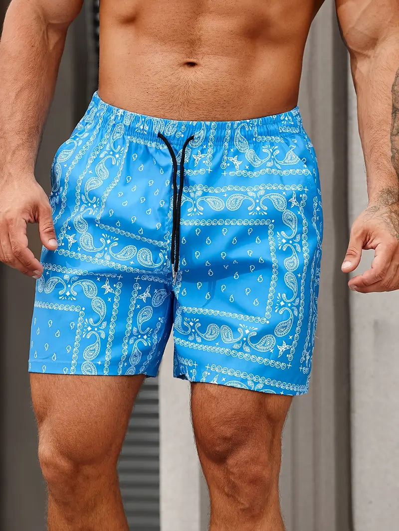 Short de bain homme – Séchage rapide – Coupe décontractée – Imprimé bandana – Mi-cuisse