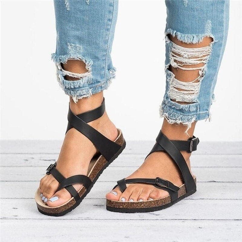 Sandales femme – Semelle plate ergonomique – Brides réglables – Confort rembourré