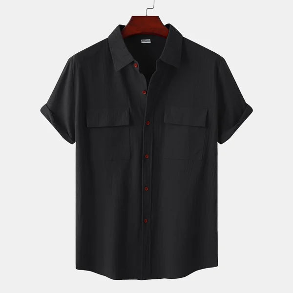 Chemise homme manches courtes – Coupe décontractée – Lin coton – Poches poitrine
