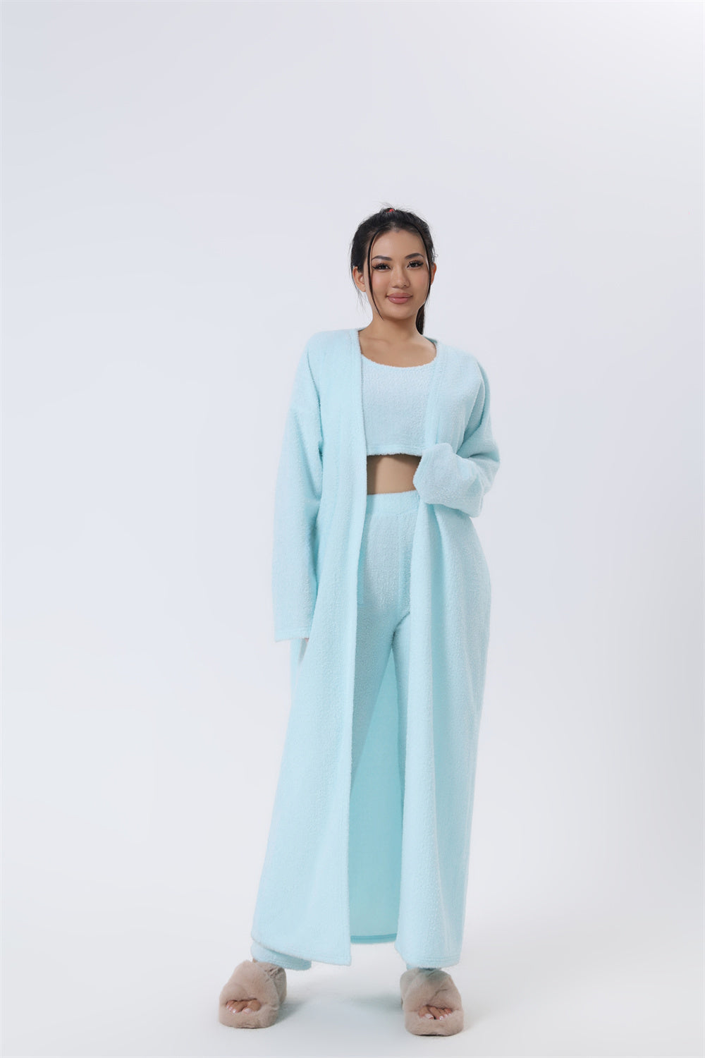 Femme Ensemble Lounge - Crop Top, Pantalon et Cardigan - Coupe Relax - Douillet - Polyvalent