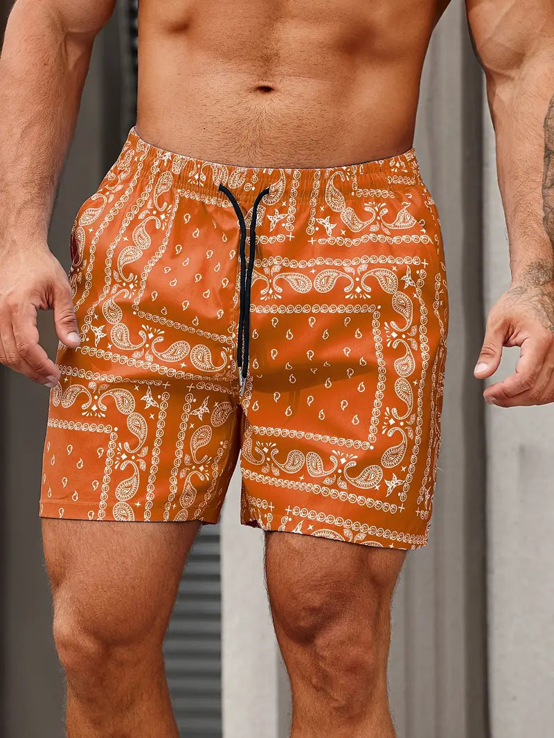 Short de bain homme – Séchage rapide – Coupe décontractée – Imprimé bandana – Mi-cuisse