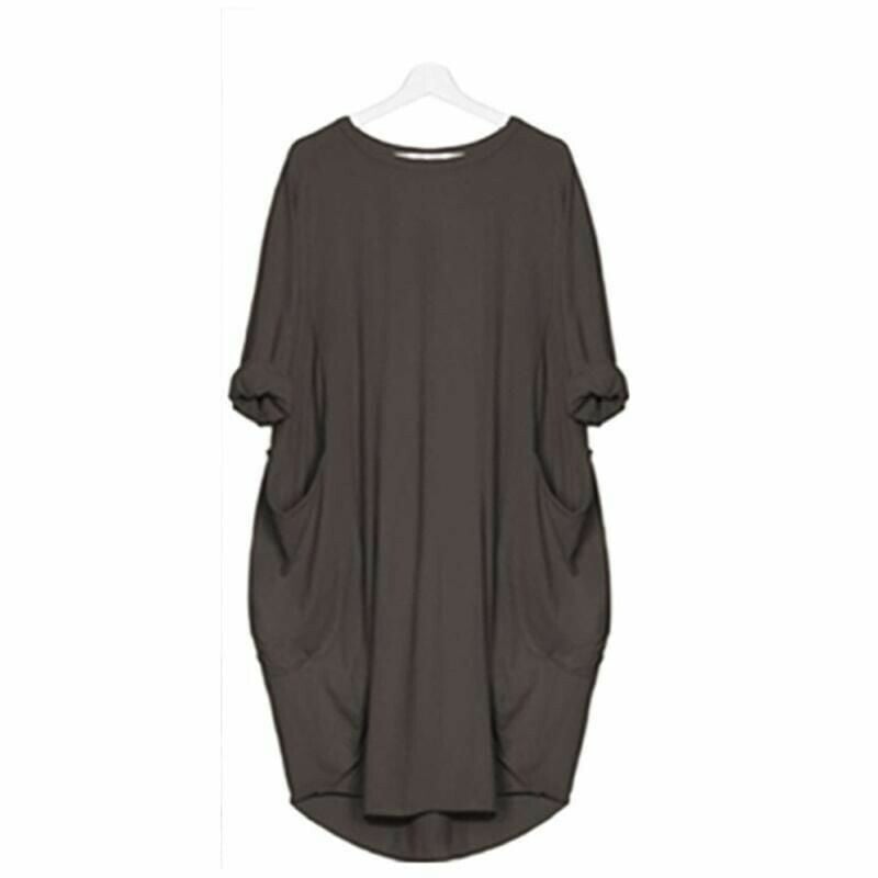 Robe midi femme – Coupe ample – Tissu respirant – Manches retroussées – Poches