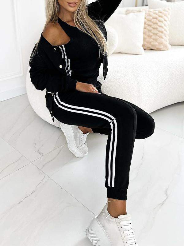 Femme Veste Sport-Chic - Coton Respirant - Coupe Relax - Bandes Contrastantes - Bordures Côtelées