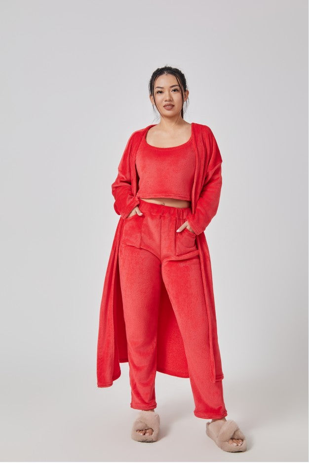 Femme Ensemble Lounge - Crop Top, Pantalon et Cardigan - Coupe Relax - Douillet - Polyvalent