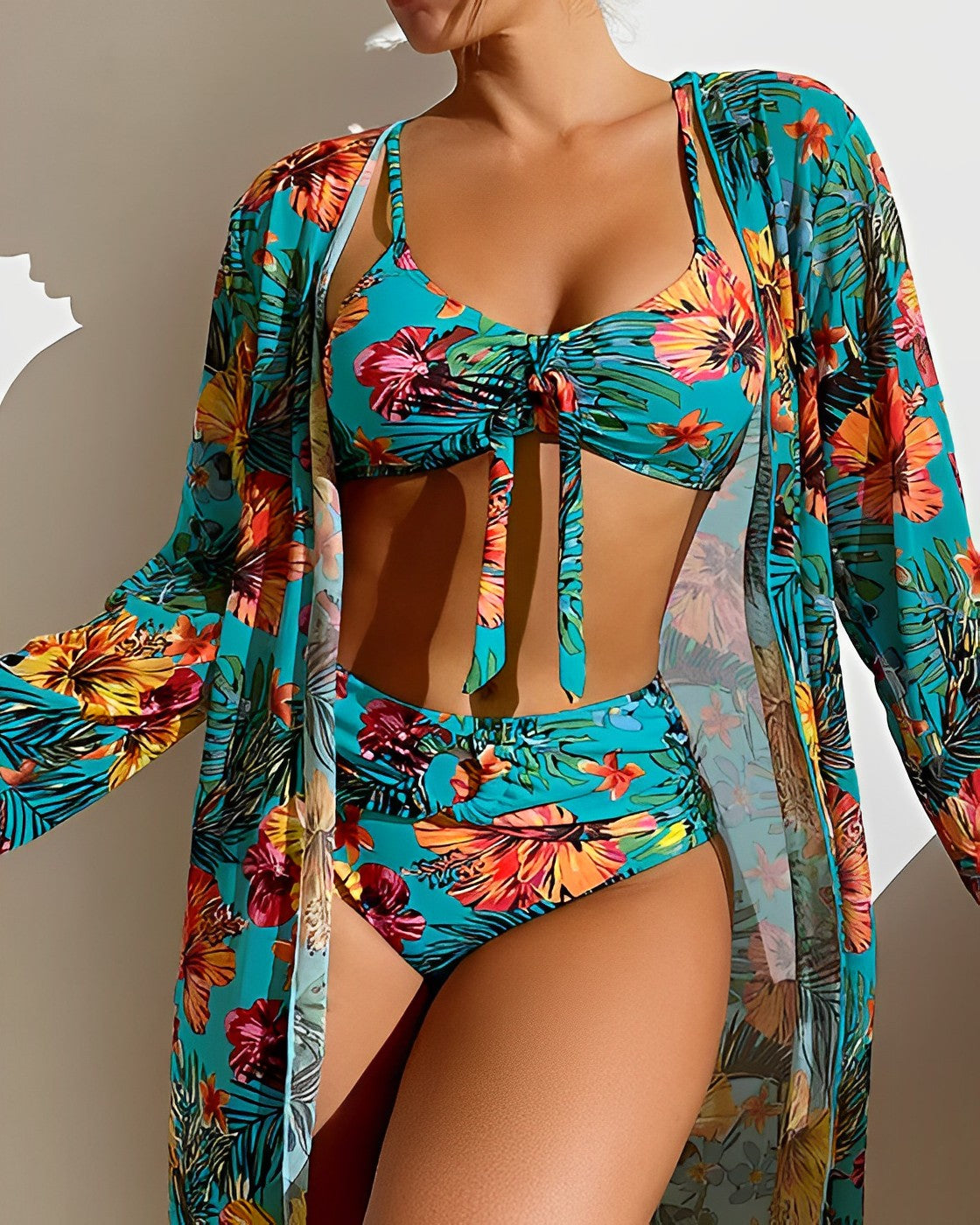 Maillot de bain femme 3 pièces – Taille haute – Haut ajustable