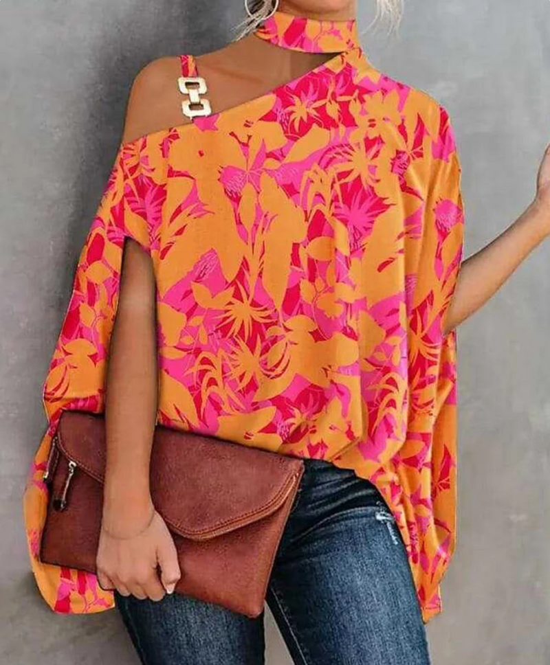 Haut femme off-shoulder – Coupe décontractée – Col asymétrique – Tissu respirant