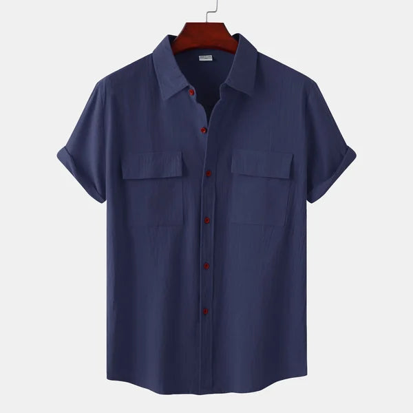 Chemise homme manches courtes – Coupe décontractée – Lin coton – Poches poitrine