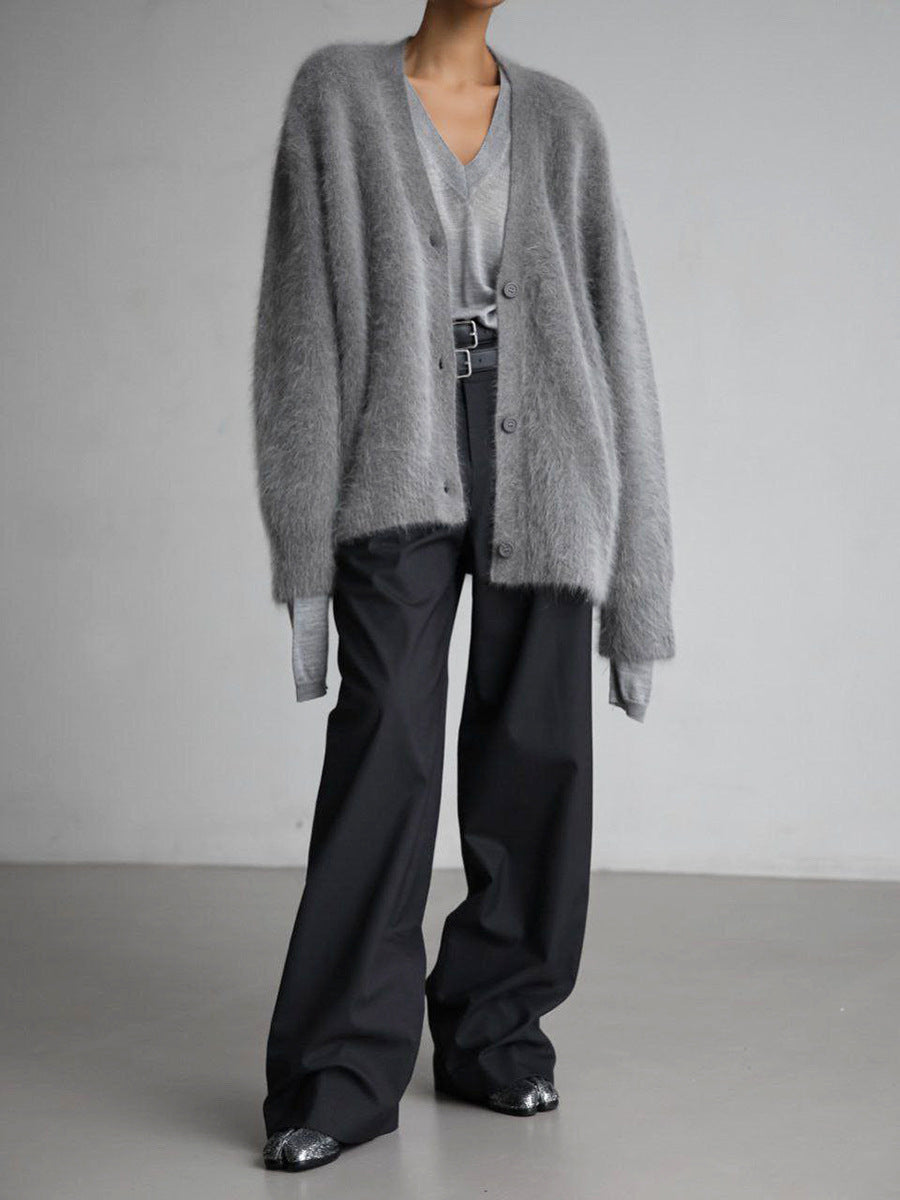 Femme Cardigan - Coupe Ample et Décontractée - Textile Doux et Moelleux - Col V - Boutons Naturels
